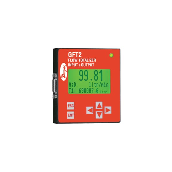 Flow totalizer, 0-5 VDC input, RS-232 serial communication.